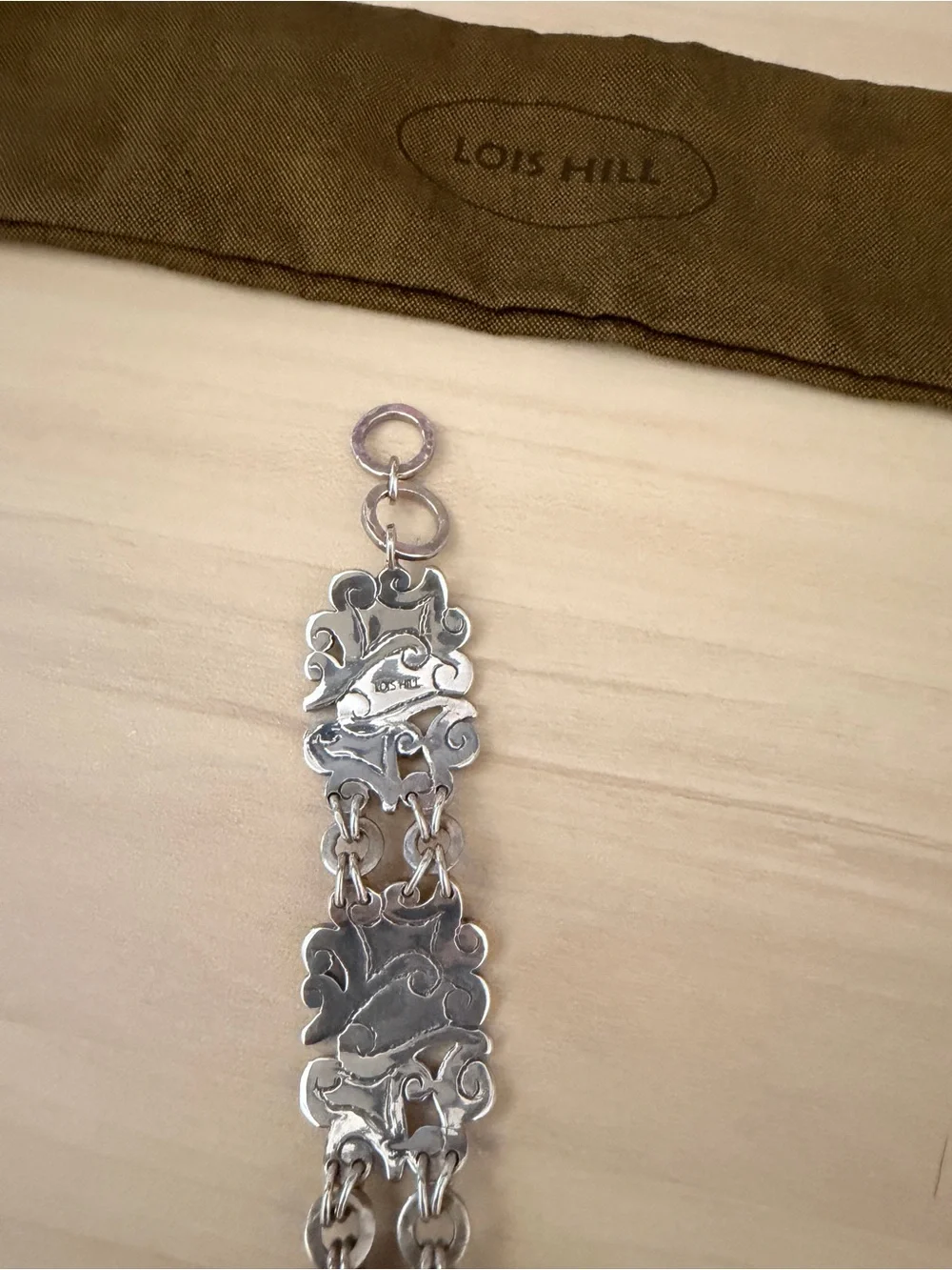 Lois Hill Silver Ornate Filigree Link Bracelet with Pouch